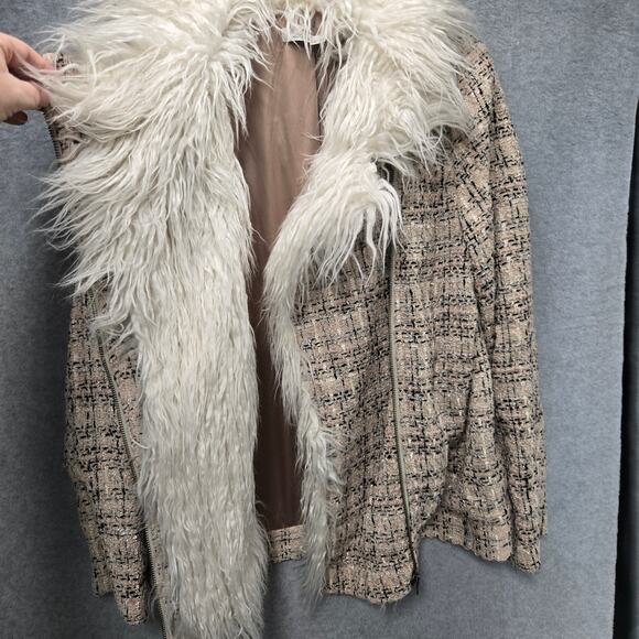 Lovers + Friends Brayden Tweed Faux Fur Lined Jacket Size Medium - Picture 5 of 10